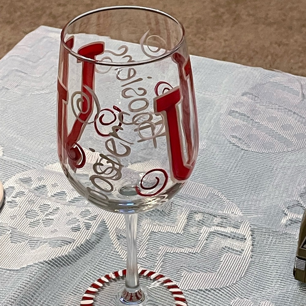 Collectable IU Hoosiers Painted Wine Glass with the IU Red & White Logo on it